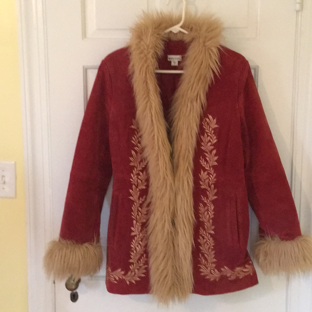 Red suede coat